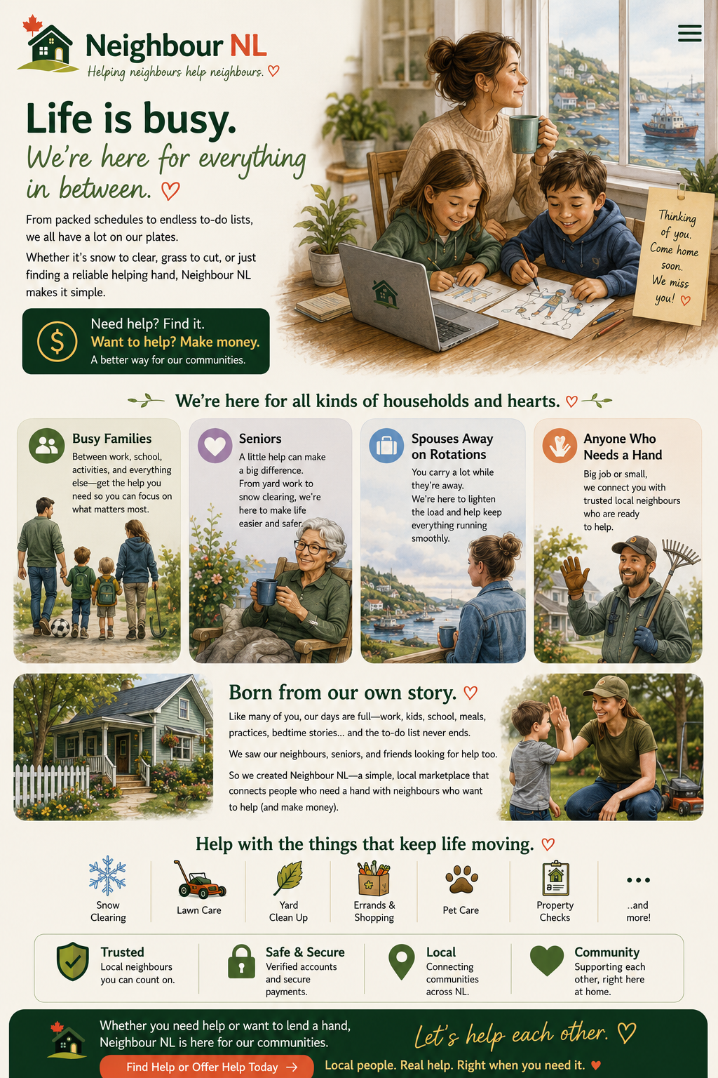 The Neighbour NL homepage — a local marketplace helping NL communities